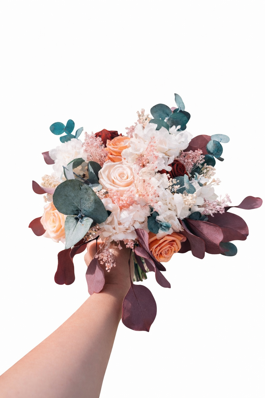 Ramo preservado Serena con flores en tonos cálidos y naturales