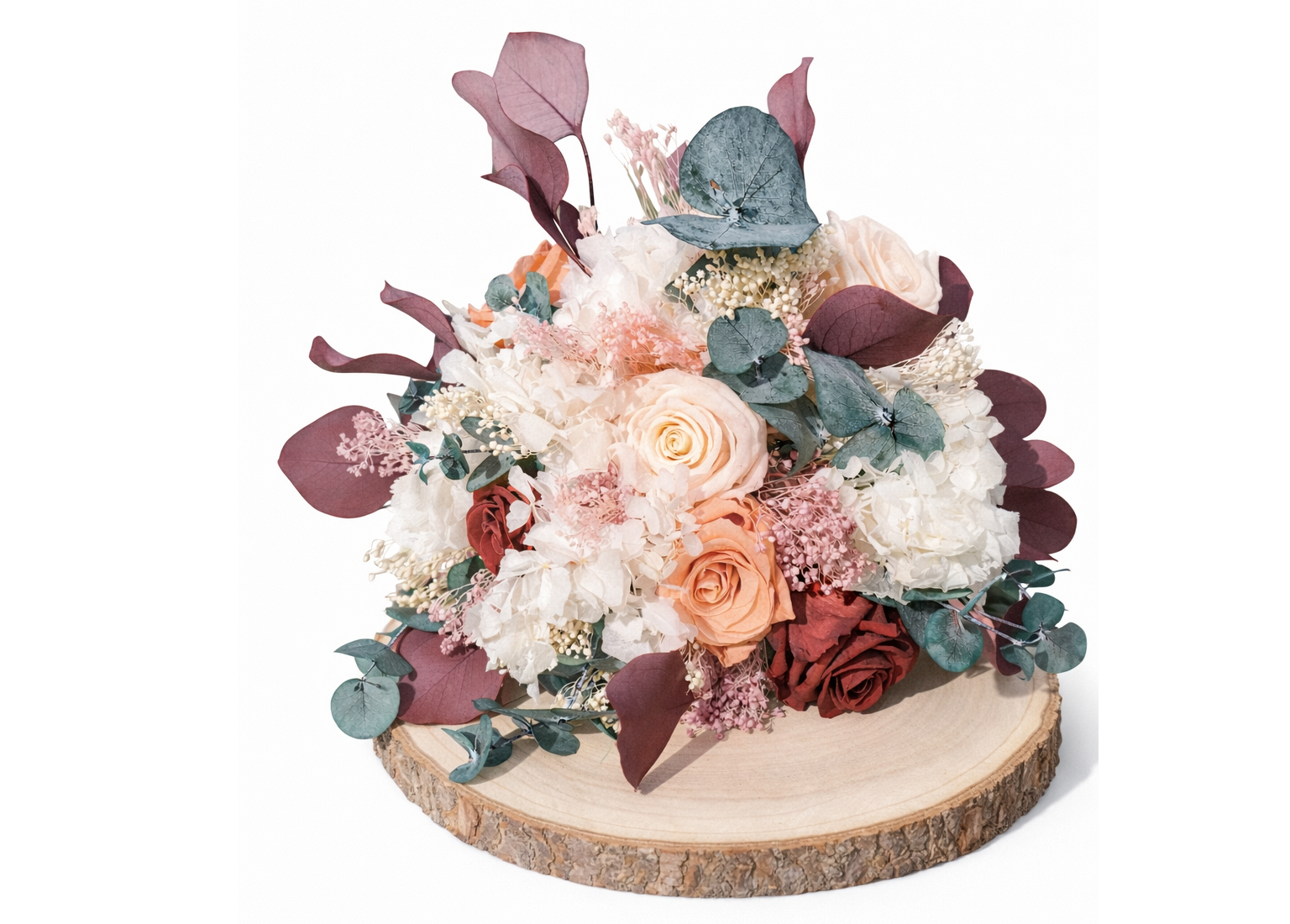 Ramo preservado Serena con flores en tonos cálidos y naturales