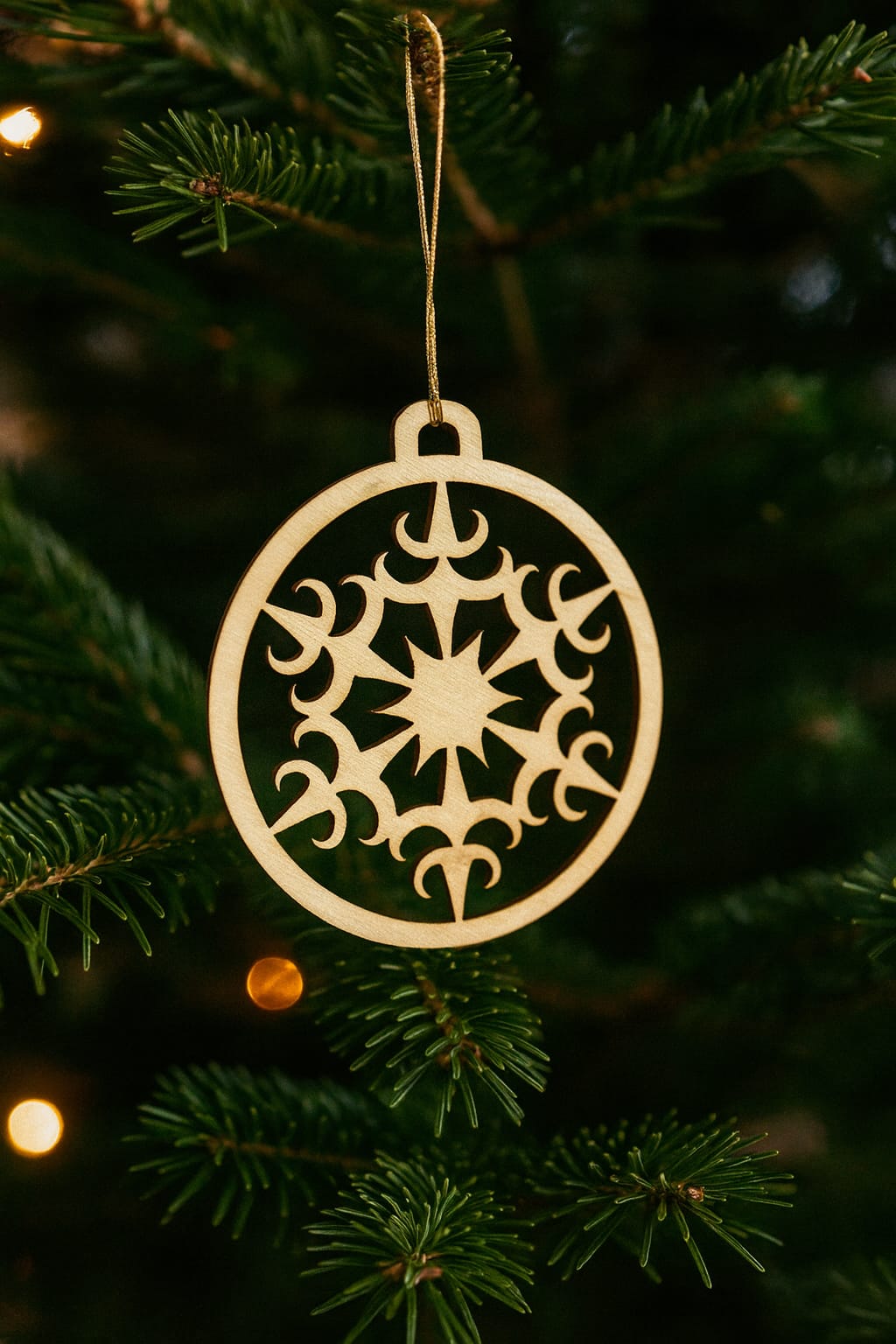 Adorno de Navidad de madera con copo de nieve grabado para decoración navideña