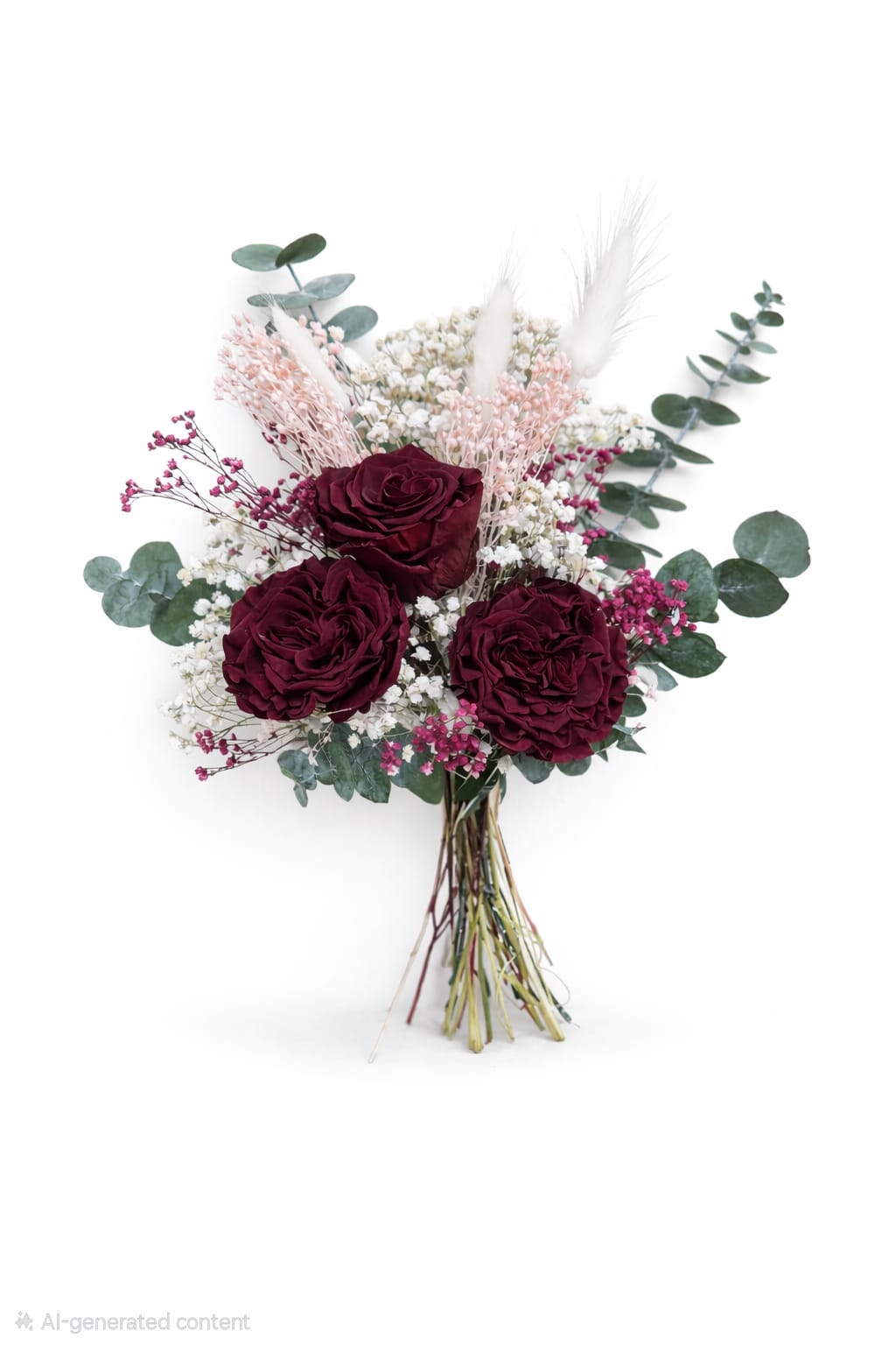 Ramo con 3 rosas románticas eternas burdeos – flores preservadas