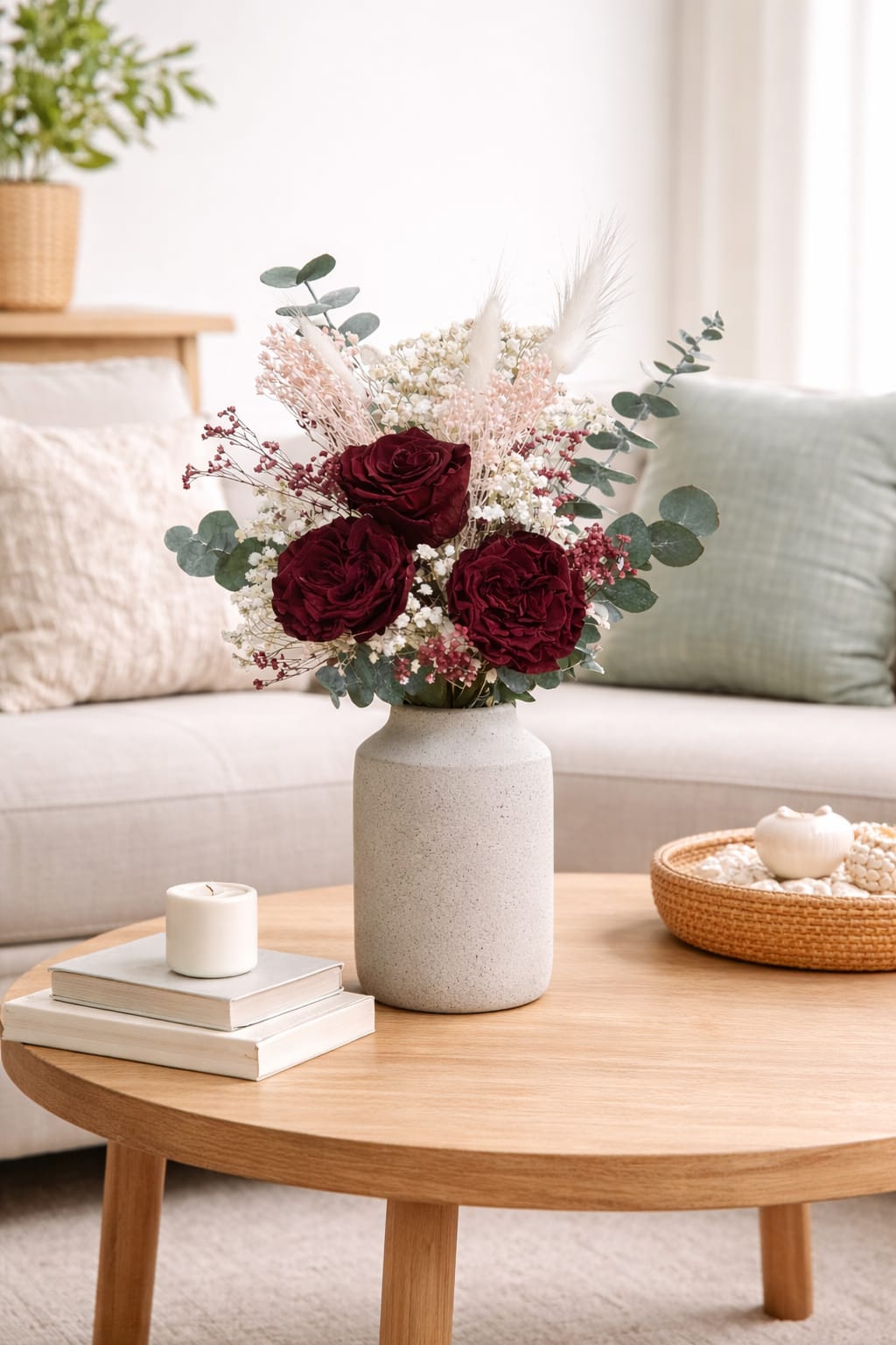 Ramo con 3 rosas románticas eternas burdeos – flores preservadas