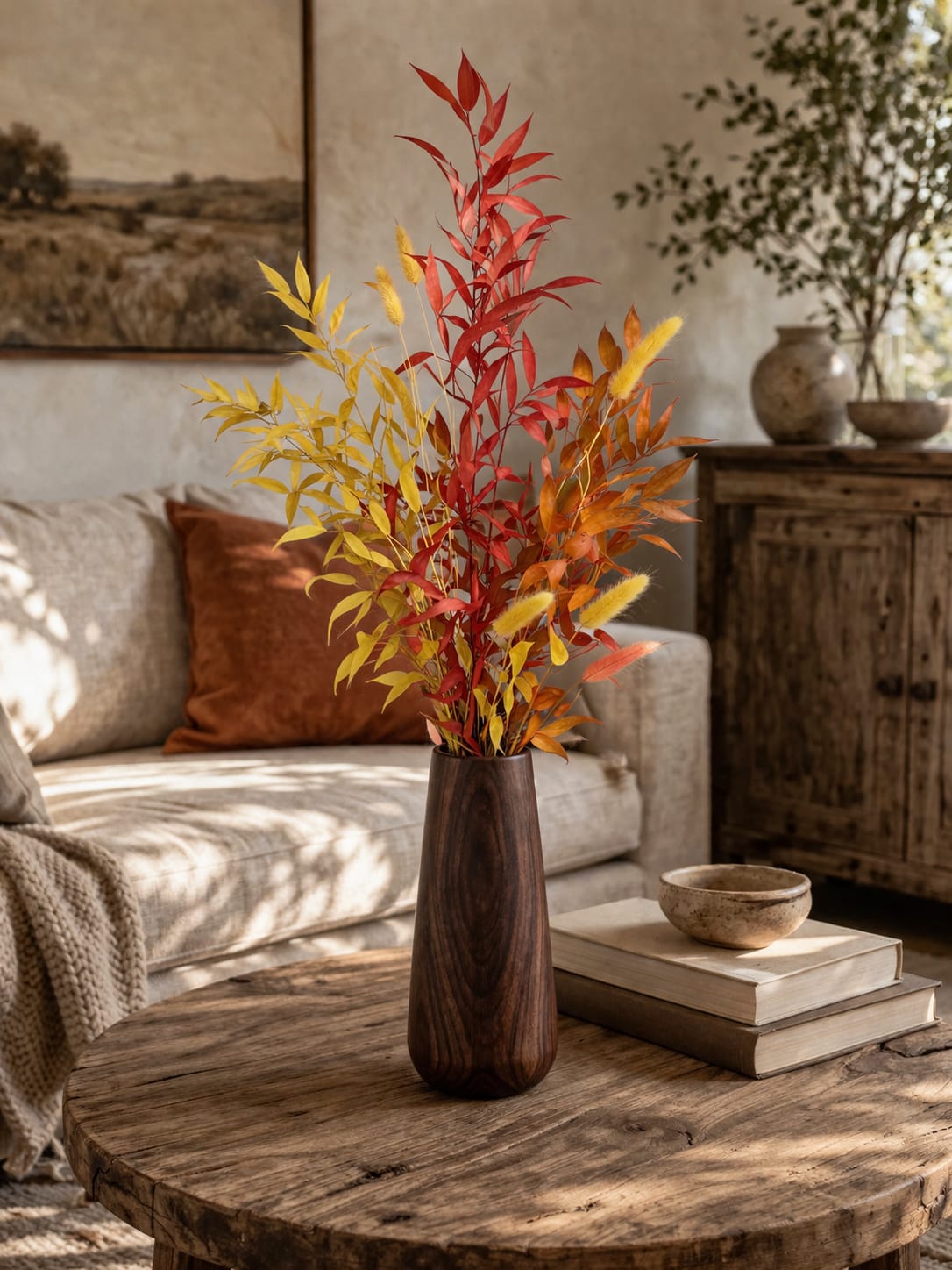 Ramo decorativo de hojas preservadas en tonos otoñales