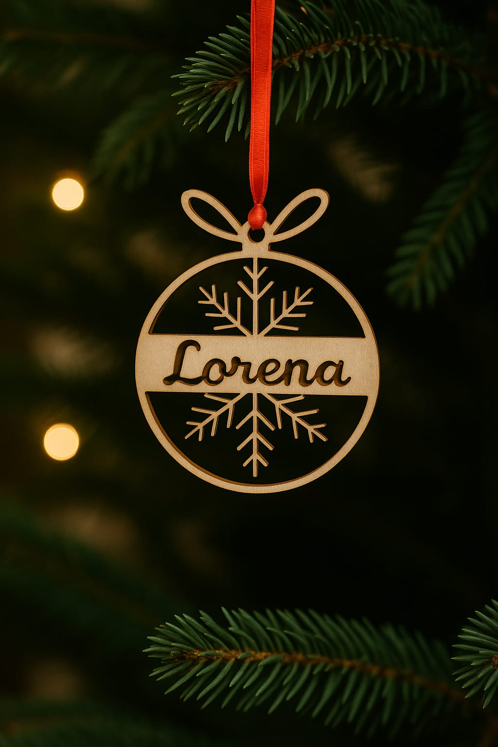 Adorno de Navidad de madera personalizado con nombre y copo de nieve colgante